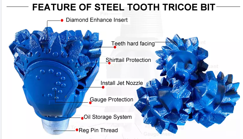 Bit tricone di denti d'acciaio